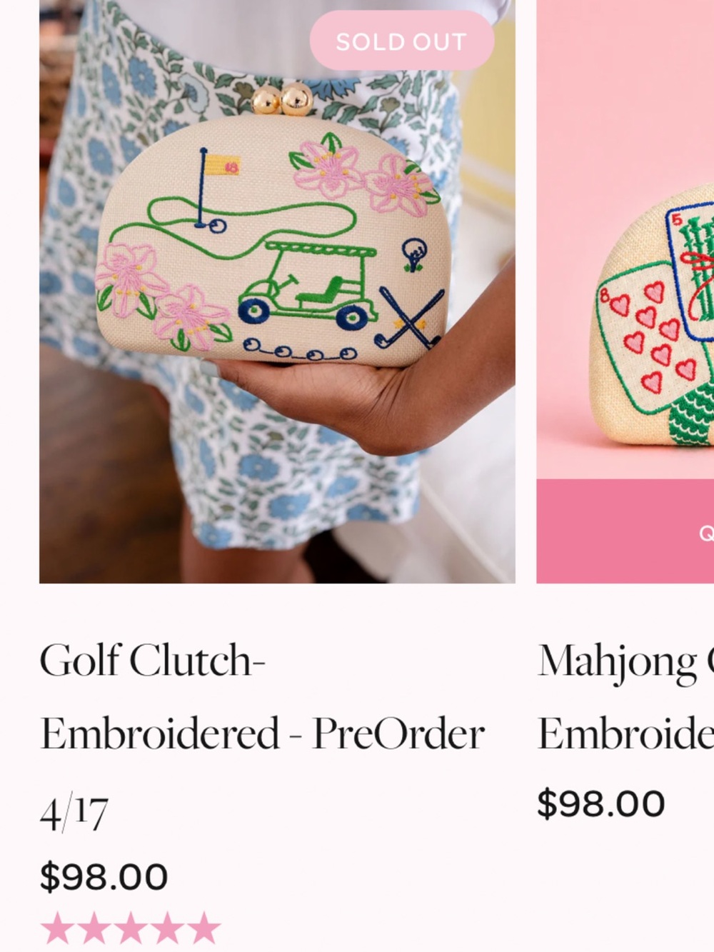 NWT Lisi Lerch Embroidered Golf Clutch - Cream with Green & Pink Accents